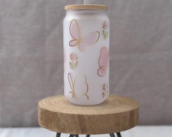 Pink Butterfly Glass Tumbler