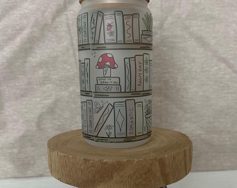 Book lover frosted glass can tumbler