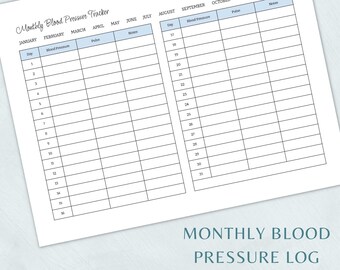 Journal de suivi de la pression artérielle | Tracker de pression artérielle imprimable | Moniteur de pression artérielle quotidienne | Suivi médical | carnet de santé | Journal PDF imprimable BP