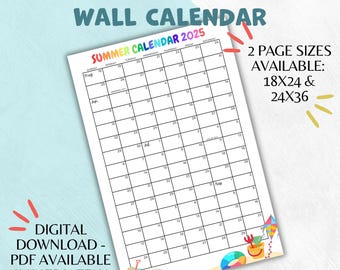 Sommerkalender 2025 zum Ausdrucken: Freizeitplaner für Kinder (Digitaler Download)