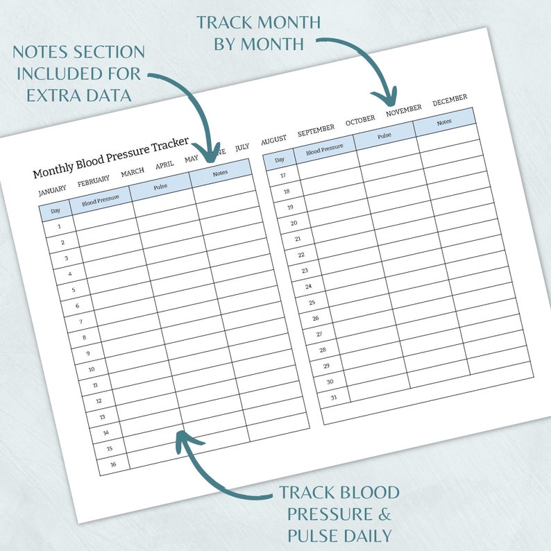 Blood Pressure Tracking Log | Printable BP Tracker | Daily Blood ...