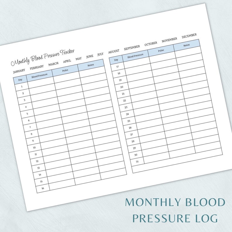 Blood Pressure Tracking Log | Printable BP Tracker | Daily Blood ...