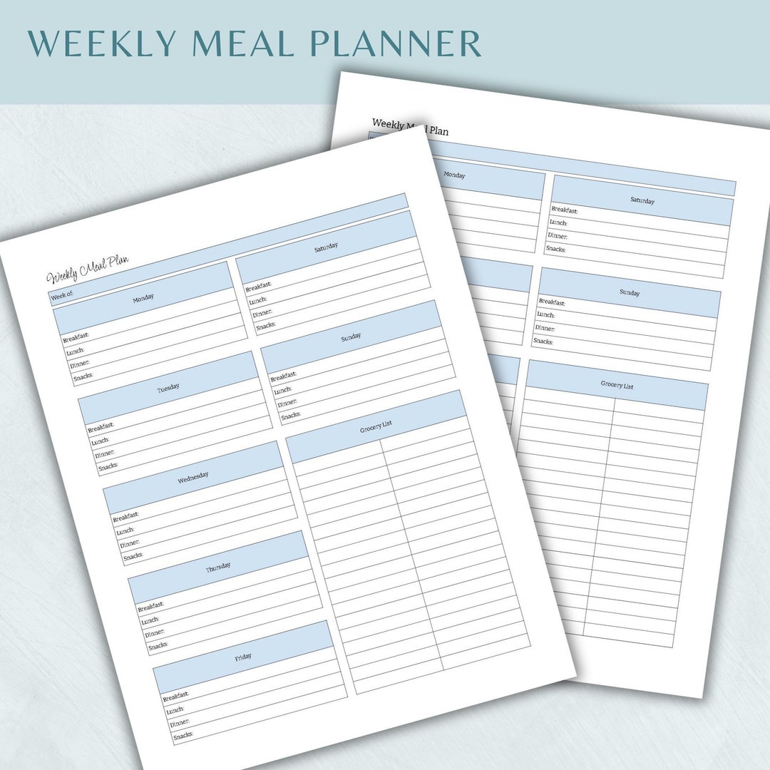 Weekly Meal Planner Printable: Grocery List Organizer (PDF Download) - Etsy