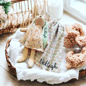 Personalized Stuffed Bunny Doll Baby Girl Gift, First birthday gift, Christmas Plush Doll Long Ear Cuddly Bunny Doll Babyshower Gift baby