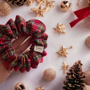 Flannel Cotton Christmas Scrunchie: Holiday Hair Tie, Stocking Stuffer