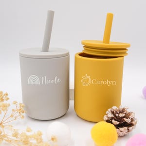 Personalized Sippy Cup with Straw, Custom Toddler Training Cup,Silicone Baby Cup,Customized 1st Birthday Gift,Cup Name Labels,Gifts for Kids