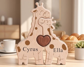First Fathers Day Gifts: Custom Wooden Dad and Baby Giraffe Puzzle, Family Home Decor, New Dad Gifts, First Fathers Day, Gifts for Grandpa
