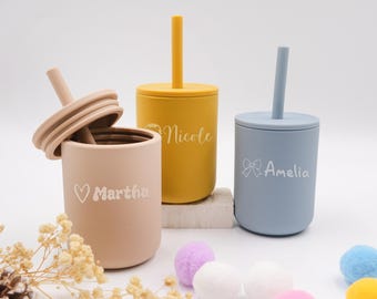 Personalisierte Schnabeltasse mit Strohhalm, kundenspezifische Kleinkind Trainingstasse, Silikon-Babytasse, kundenspezifische 1. Geburtstagsgeschenk, Baby-Dusche-Geschenk, Geschenk für Kinder