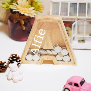 Regalos personalizados para niños, alcancía de madera con letras personalizadas, alcancía con nombre y inicial, hucha con nombre, alcancía, regalo de cumpleaños para niño y niña.
