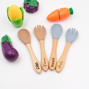 Custom Baby Cutlery Set, Toddler Gifts, Silicone Utensil, Silicone Baby Spoon and Fork Set, Baby Shower Gift, Newborn Gifts,Birthday Gifts