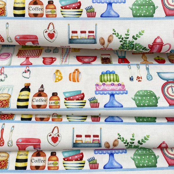 Baker's Shelves Fabric 100% Cotton Fabric by Yard Dinning Cotton Fabric Michael Miller Fabric Collection Kitchen Baking Fabric Culinary