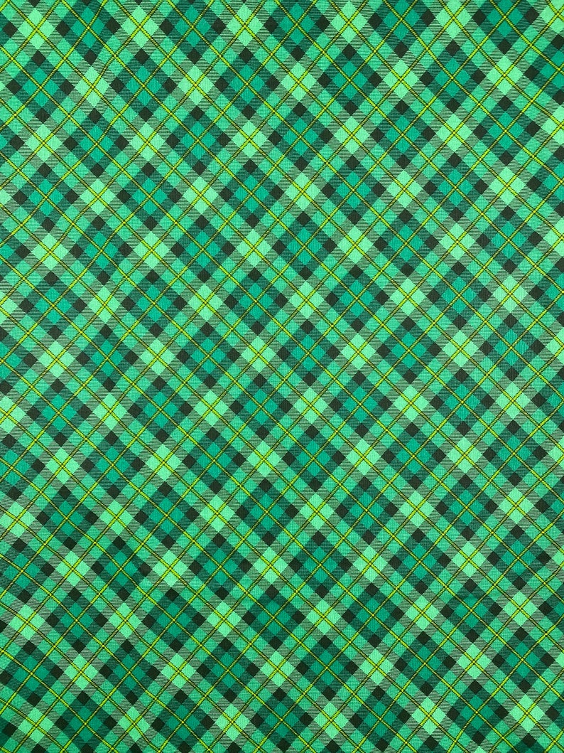 St. Patrick's Plaid Fabric Shamrocks on Green 100 percent Cotton Fabric Gingham Clover on White Fabric Cotton by Yard Green Lucky Pup Paw