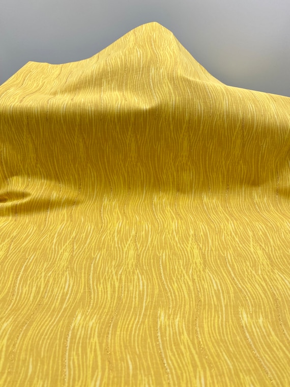 Wavy Yellow Glitter Lines Cotton Quilting Fabric 100 percent Cotton Fabric Wavy Lines Glitter Pattern Fabric Cotton by the Yard Fabric