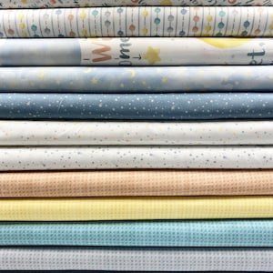 Wish and Wonder Collection Fabric by the Yard 100% Cotton Gender Neutral Color Fabric Star and Moon Themed Cotton Multi Color Woven Texture