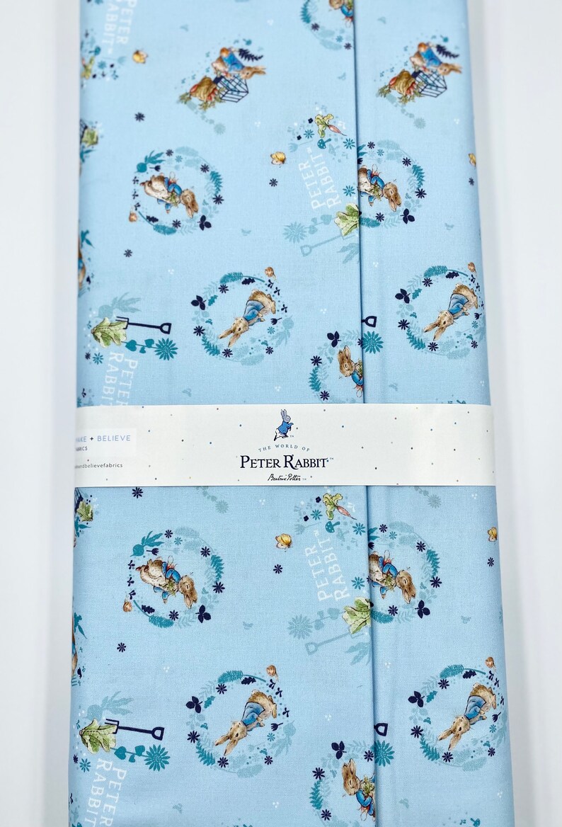 Peter Rabbit Blue Fabric 100% Cotton Garden Bunny Cotton Fabric by Yard ...