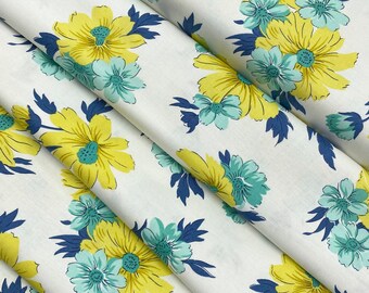Feed Sacks Good Works Cloud Floral Fabric Cotton 100% Cotton White Floral Cotton Yellow Flowers Green Flowers Fabric by the Yard Fabric