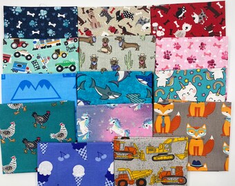 14 Fat Quarters Bundle Kids Quilt 100% Premium Cotton Fabric Bundle Quilting Fat Quarters Fabric Curated Fabric Cotton Bundle No. 9
