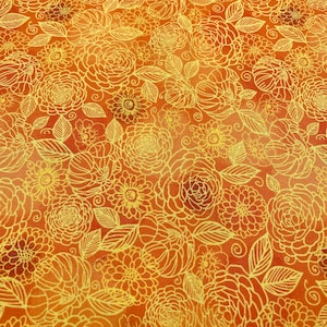 Orange Tonal Fabric Cotton Quilting Fabric 100 percent Cotton Floral Quilting Fabric Orange Yellow Floral Fabric Cotton by the Yard Fabric