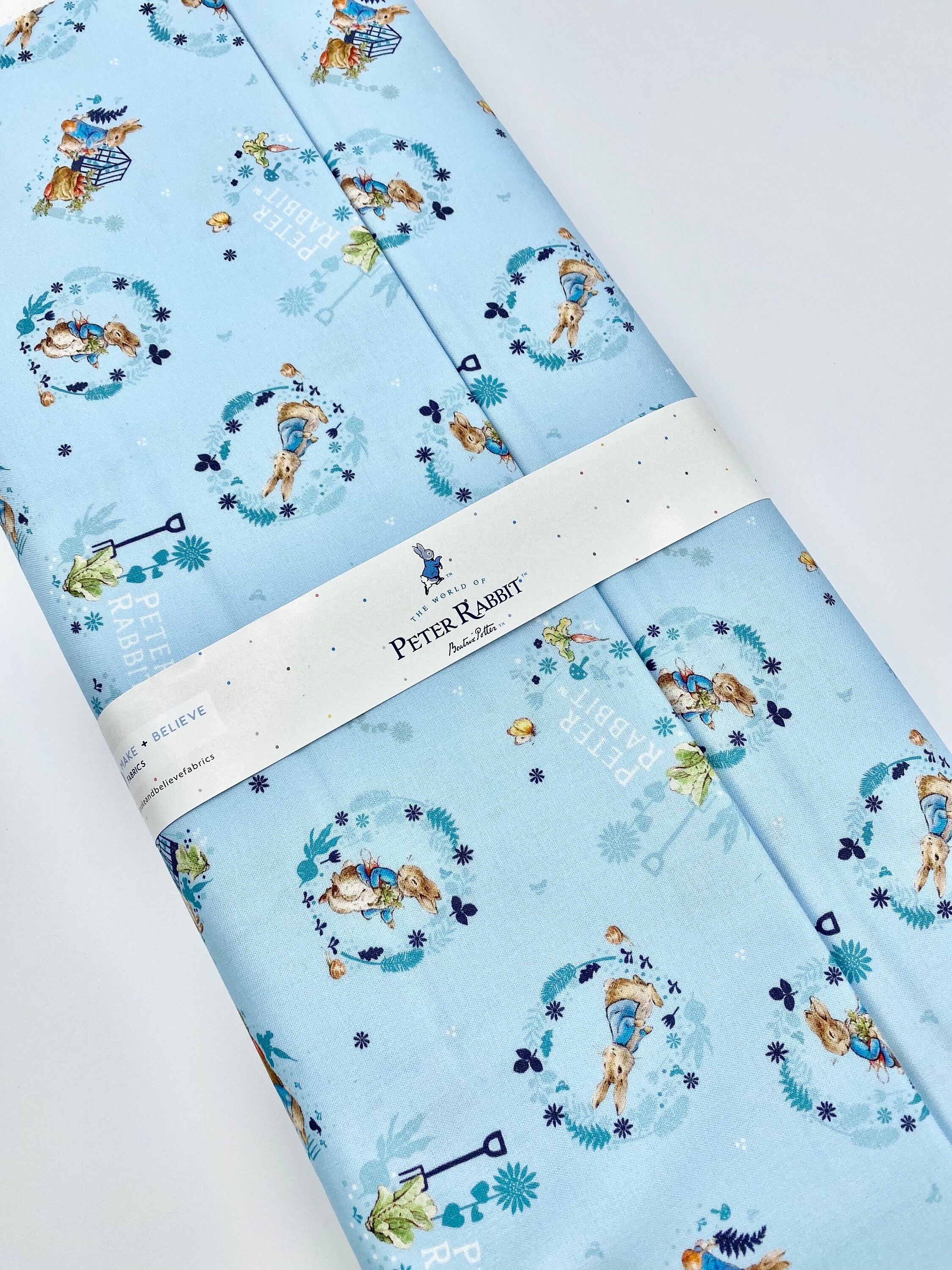 Peter Rabbit Blue Fabric 100% Cotton Garden Bunny Cotton Fabric by Yard ...