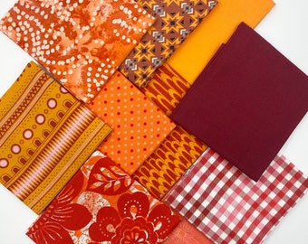 10 Fat Quarters Bundle Orange Shades 100% Premium Cotton Fabric Bundle Quilting Fat Quarters Fabric Curated Red Fabric Cotton Bundle No. 7