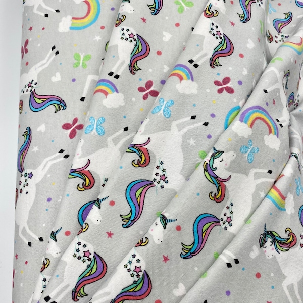 Flannel Grey Unicorns Flannel Fabric Comfy Double Brushed 100% Cotton Flannel from A.E Nathan Comfy Flannel Fabric Cotton Unicorns Rainbow