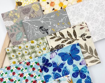 10 Fat Quarters Bundle Butterfly Floral 100% Premium Cotton Fabric Bundle Quilting Fat Quarters Fabric Curated Bee Fabric Cotton Bundle No.8