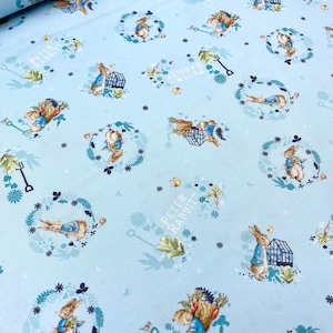Peter Rabbit Blue Fabric 100% Cotton Garden Bunny Cotton Fabric by Yard ...
