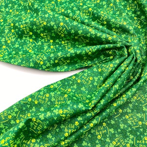St. Patrick's Plaid Fabric Shamrocks on Green 100 percent Cotton Fabric Gingham Clover on White Fabric Cotton by Yard Green Lucky Pup Paw