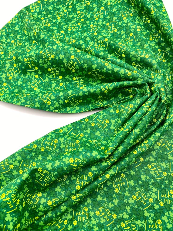 St. Patrick's Plaid Fabric Shamrocks on Green 100 percent Cotton Fabric Gingham Clover on White Fabric Cotton by Yard Green Lucky Pup Paw
