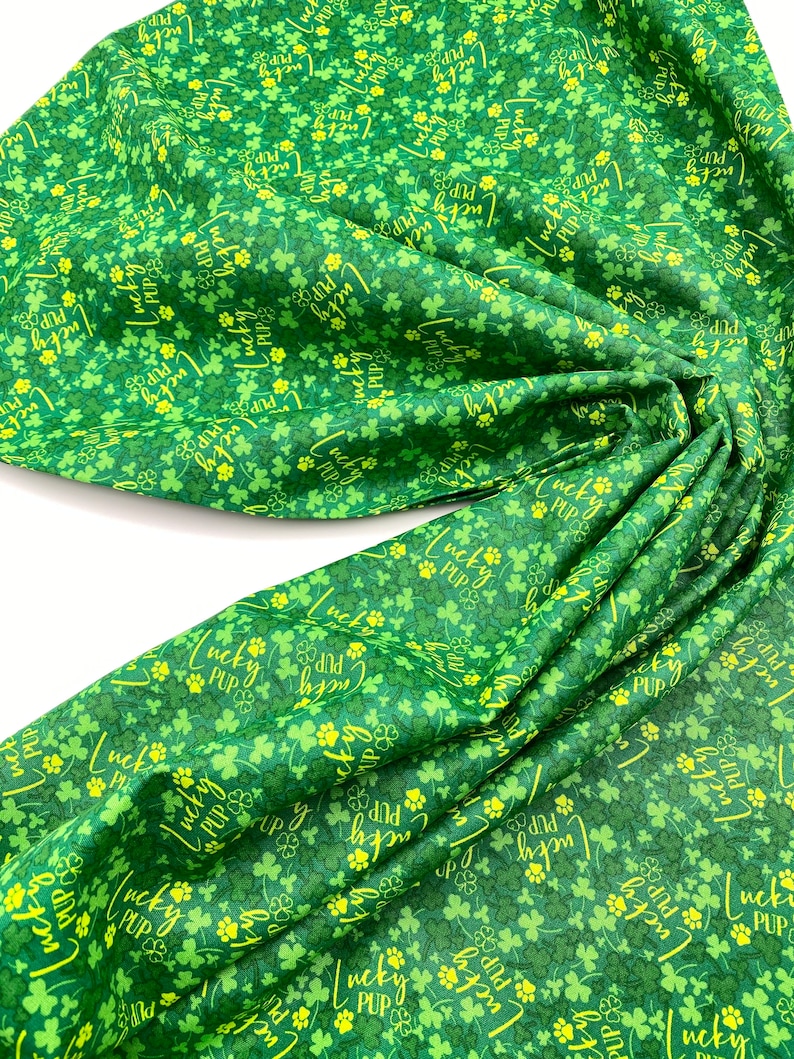 St. Patrick's Plaid Fabric Shamrocks on Green 100 percent Cotton Fabric Gingham Clover on White Fabric Cotton by Yard Green Lucky Pup Paw