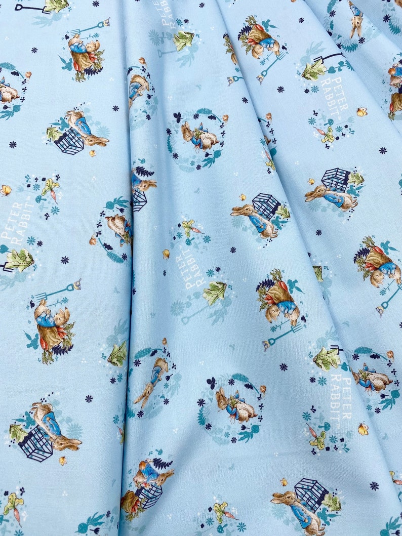 Peter Rabbit Blue Fabric 100% Cotton Garden Bunny Cotton Fabric by Yard ...