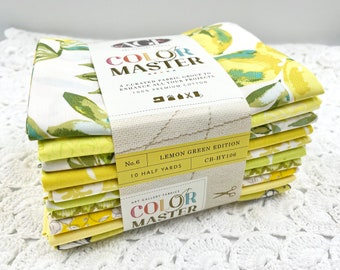 Color Master 10 Half Yards Bundle Fabric Art Gallery Lemon Green Edition 100% Premium Cotton Fabric Bundle Quilting Half Yards Fabric