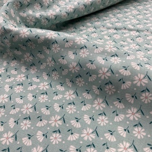 White Daisies on Light Green Fabric Cotton 100 Percent Cotton Dots and Daisies on Green Fabric Cotton by the Yard