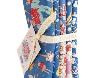 Tilda- TIL300184 Jubilee FQB 5 Fabrics Fat Quarters Bundle 100% Premium Cotton Fabric Blue Bundle Quilting Bundle Fat Quarter
