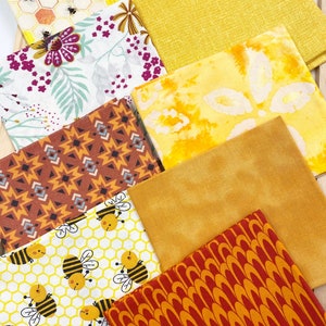 8 Fat Quarters Bundle Yellow Shades Bees 100% Cotton Fabric Bundle Quilting Fat Quarters Floral Curated Orange Fabric Cotton Bundle No. 13