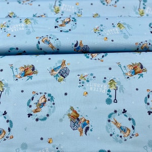 Peter Rabbit Blue Fabric 100% Cotton Garden Bunny Cotton Fabric by Yard ...