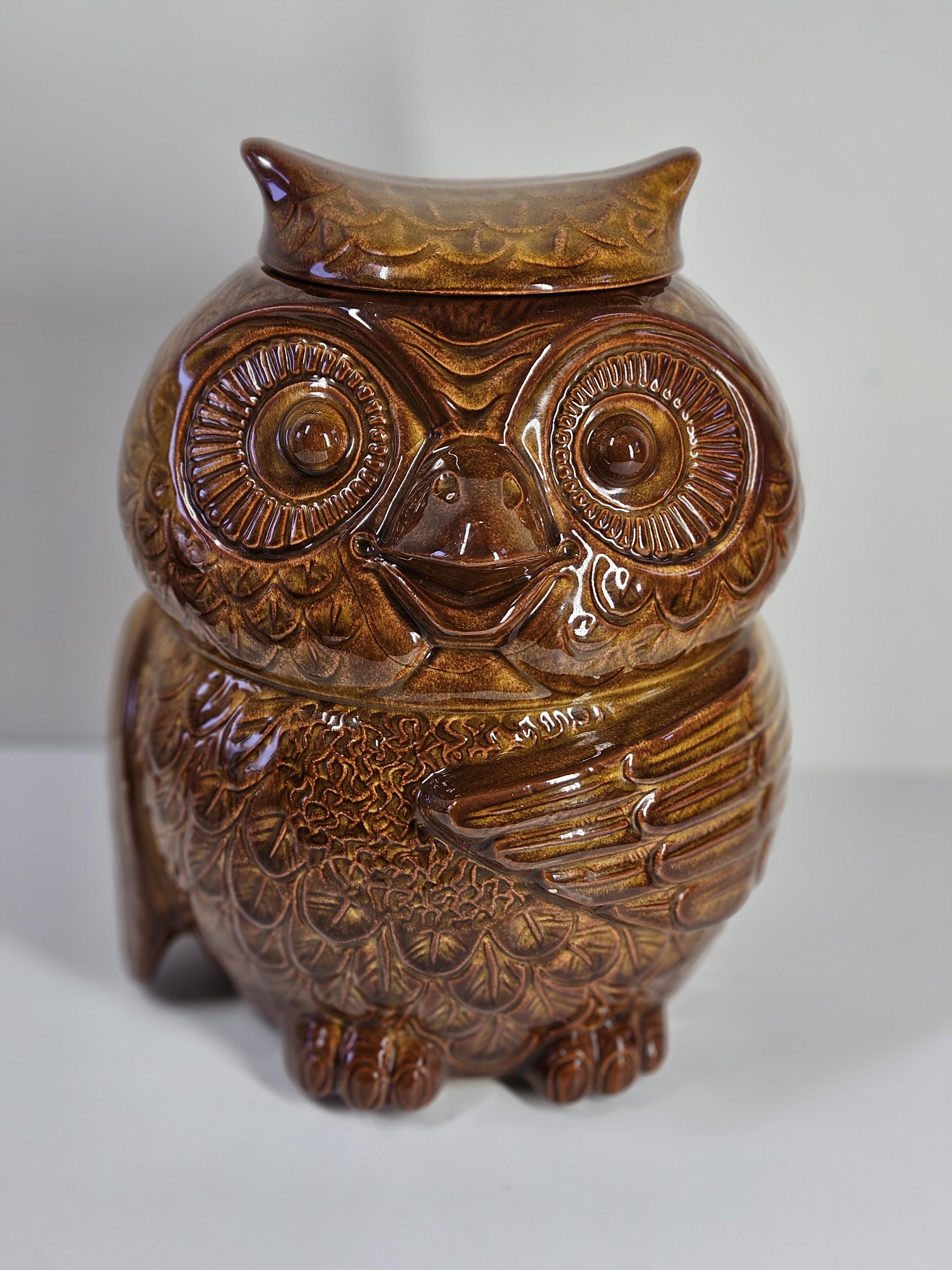 Vintage McCoy Pottery Wise Owl Cookie Jar, Mid Century Modern Brown Glaze Owl Canister #204, Retro 1960s Kitchen Decor, Figural Bird Pottery