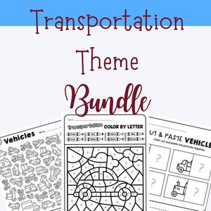 Transportation Theme Bundle-ISpy-Color By Letter- Cut and Paste- Printable Worksheets-Instant Download-Preschool-Kindergarten-First Grade