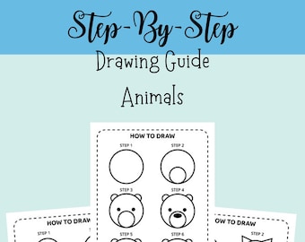 Puede incluir: Tres hojas de trabajo imprimibles con instrucciones paso a paso sobre cómo dibujar un oso, un pájaro y un gato. Cada hoja de trabajo tiene seis pasos, con cada paso mostrando una etapa diferente del proceso de dibujo.