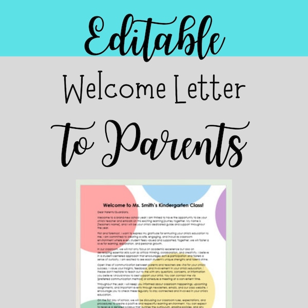 Editable Back to School Welcome Letter to Parents-Teacher Resources-Teacher Organization-First Day of School-Back to School-Instant Download