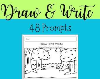 Draw & Write Printable Worksheets-48 Prompts-Kindergarten to 2nd Grade Writing and Drawing Activity-Resource for Teachers-Instant Download