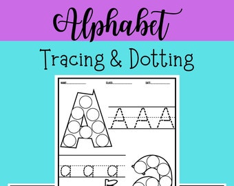 Hojas de trabajo de calco y puntos del alfabeto / Práctica de letras mayúsculas y minúsculas / Actividades de Bingo Dauber para niños / PDF imprimible