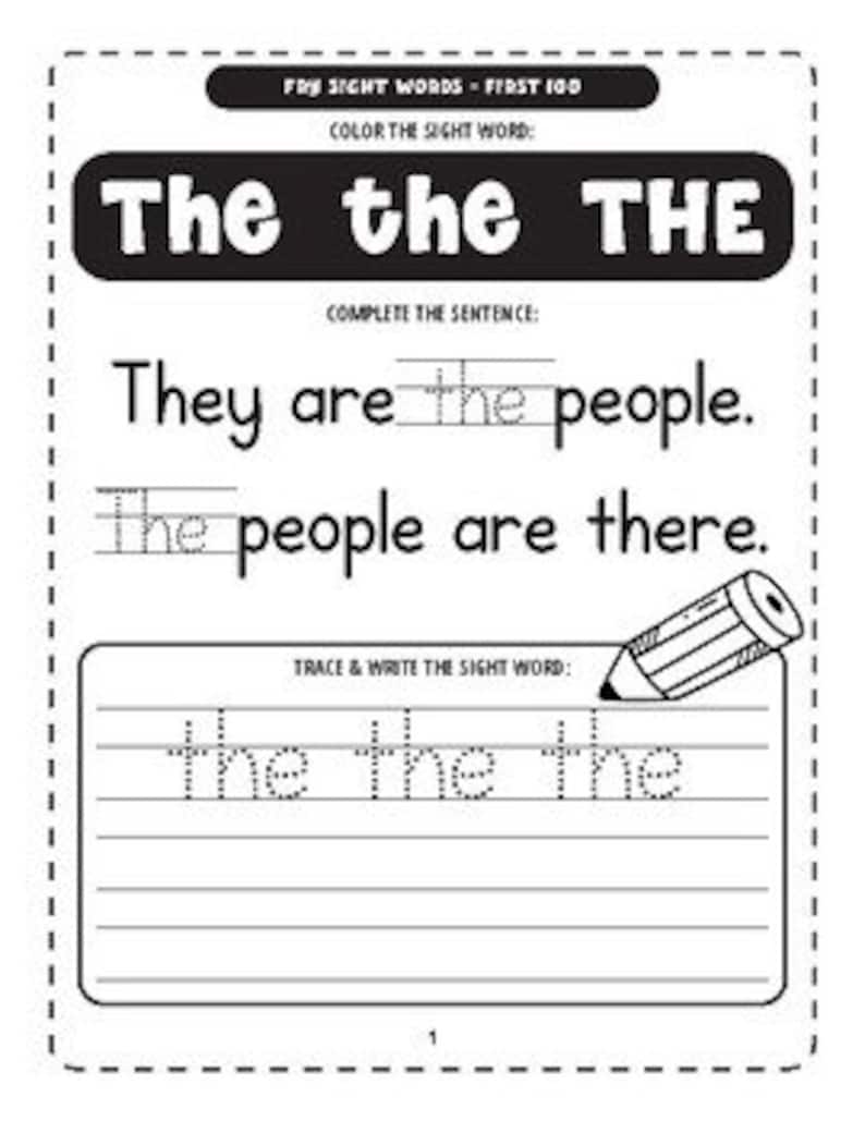 Kindergarten Sight Word Printable Workbook-fry's 1-100 Kindergarten ...