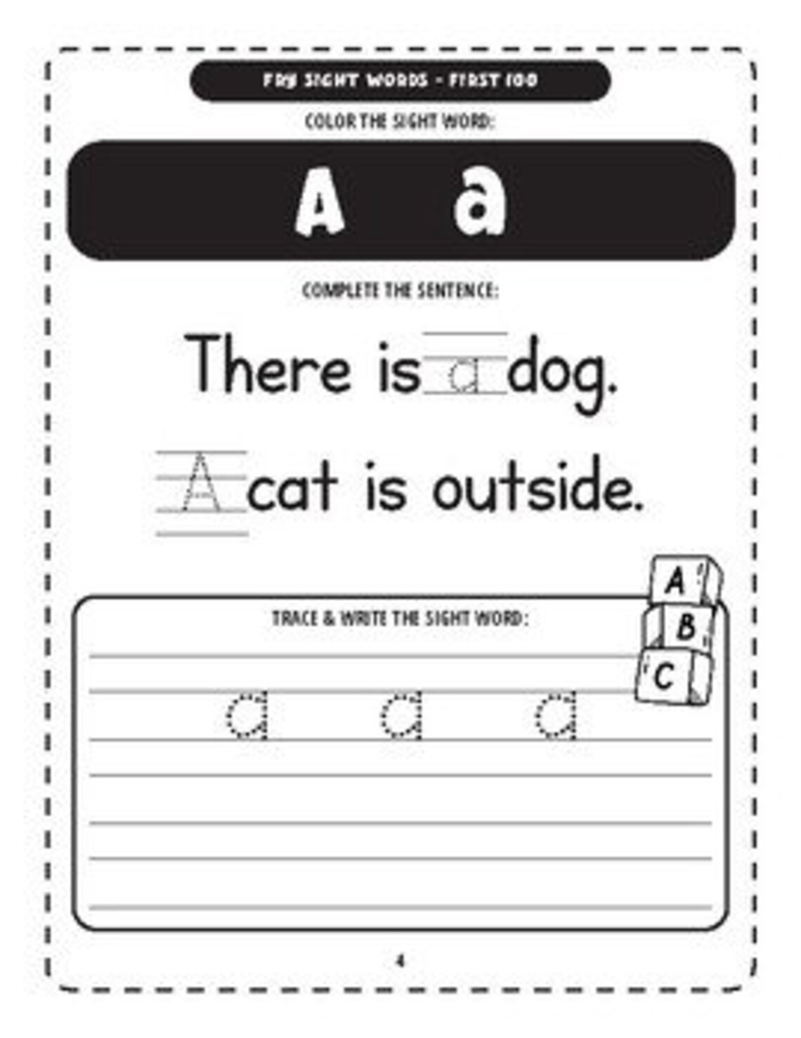 Kindergarten Sight Word Printable Workbook-fry's 1-100 Kindergarten ...