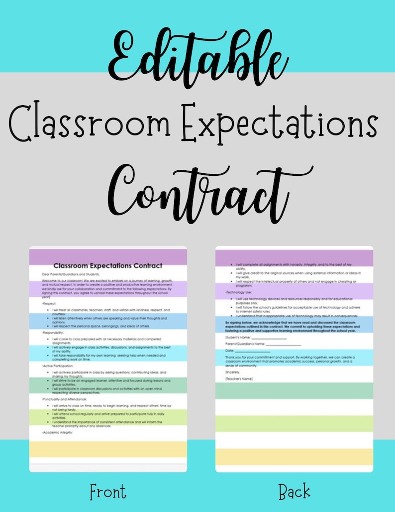 Editable Classroom Expectations Contract Etsy