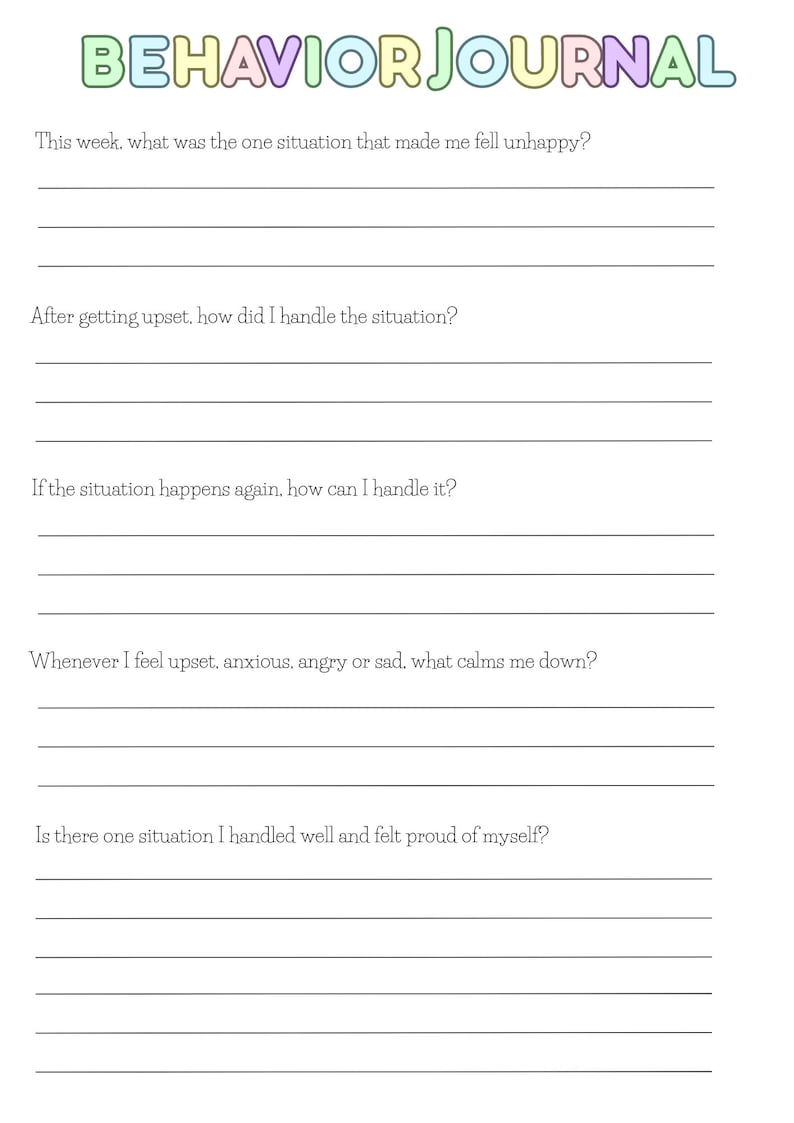 Behavior Change Workbook Examples Behavior Workbook for Students-coping Skills-behavior Chart-trigger ...