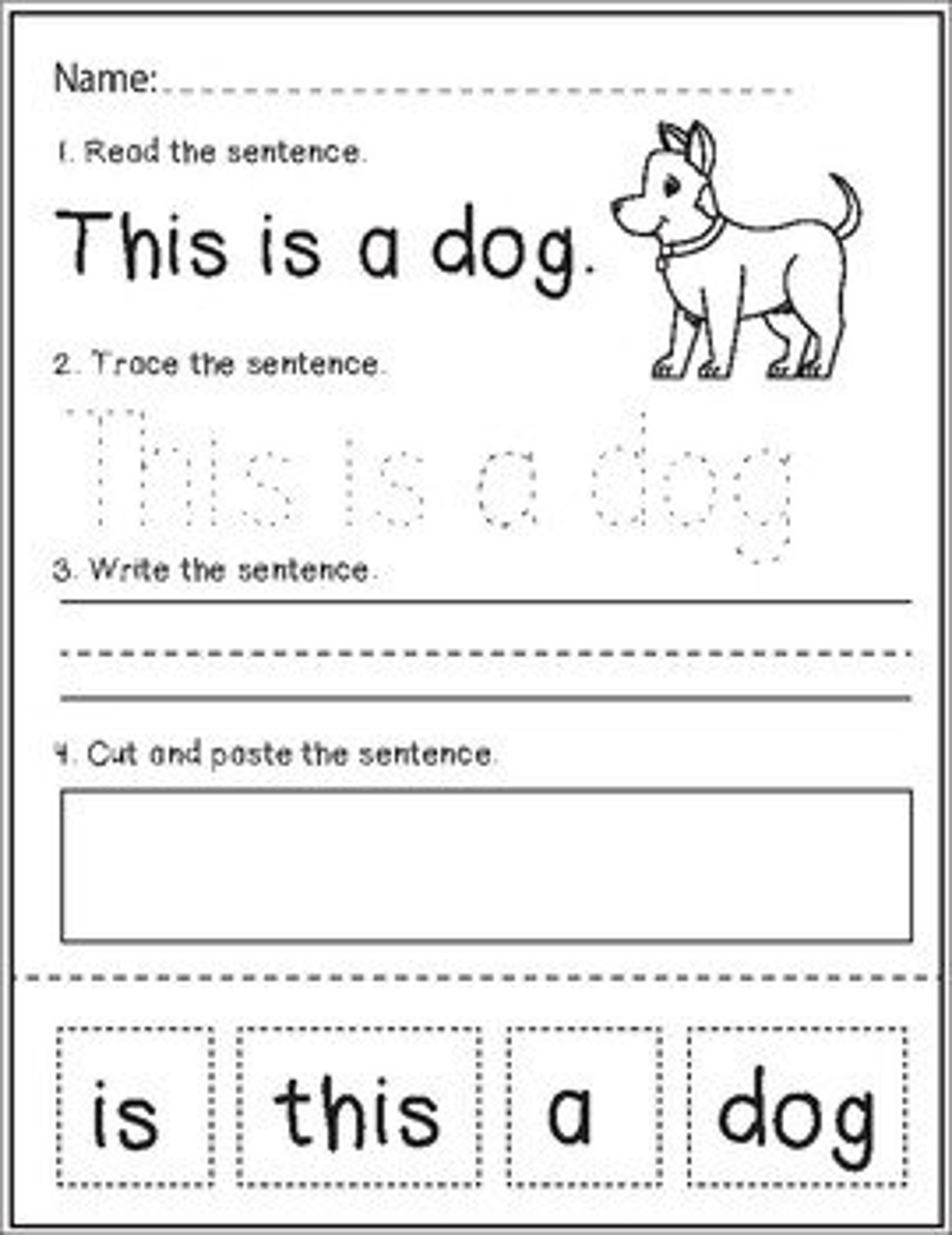 Sentence Building Worksheets-read, Trace, Write, and Cut & Paste the ...