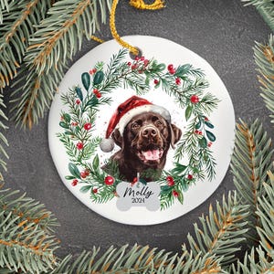 Personalized Chocolate Lab Ornament, Custom Dog Christmas Ornament, Customized Pet Name Ornament, Pet Memorial Ornament, Custom Dog Keepsake