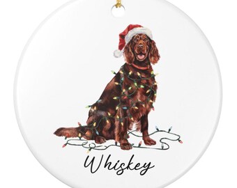 Personalized Irish Setter Christmas Ornament, Dog Lover Holiday Keepsake, Ceramic Tree Decor