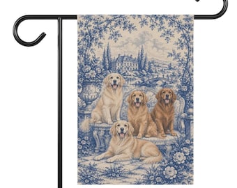 Golden Retriever Garden Flag, Blue Toile Dog Yard Decor, Golden Mom Gift, Garden Banner